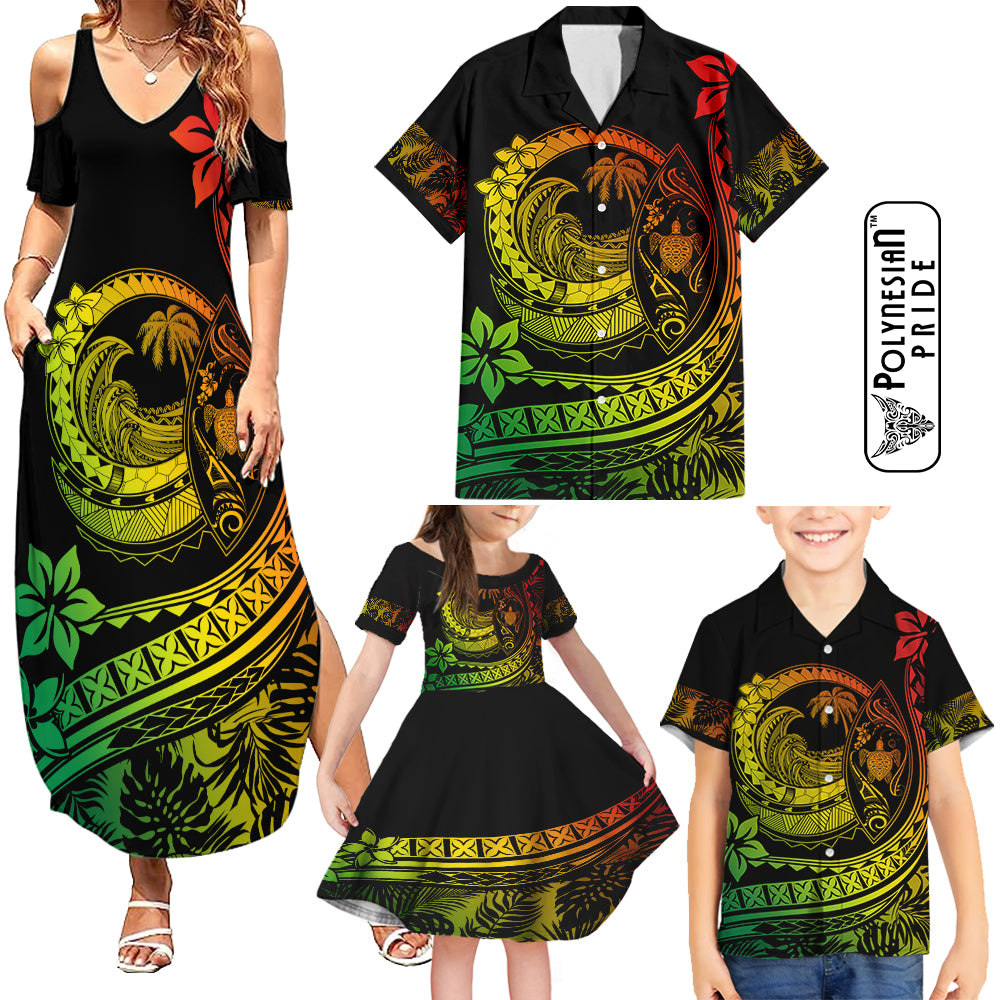 Hawaii Family Matching Outfits Polynesian Plumeria Summer Maxi Dress And Shirt Family Set Clothes Ride The Waves - Reggae LT7 Reggae - Polynesian Pride