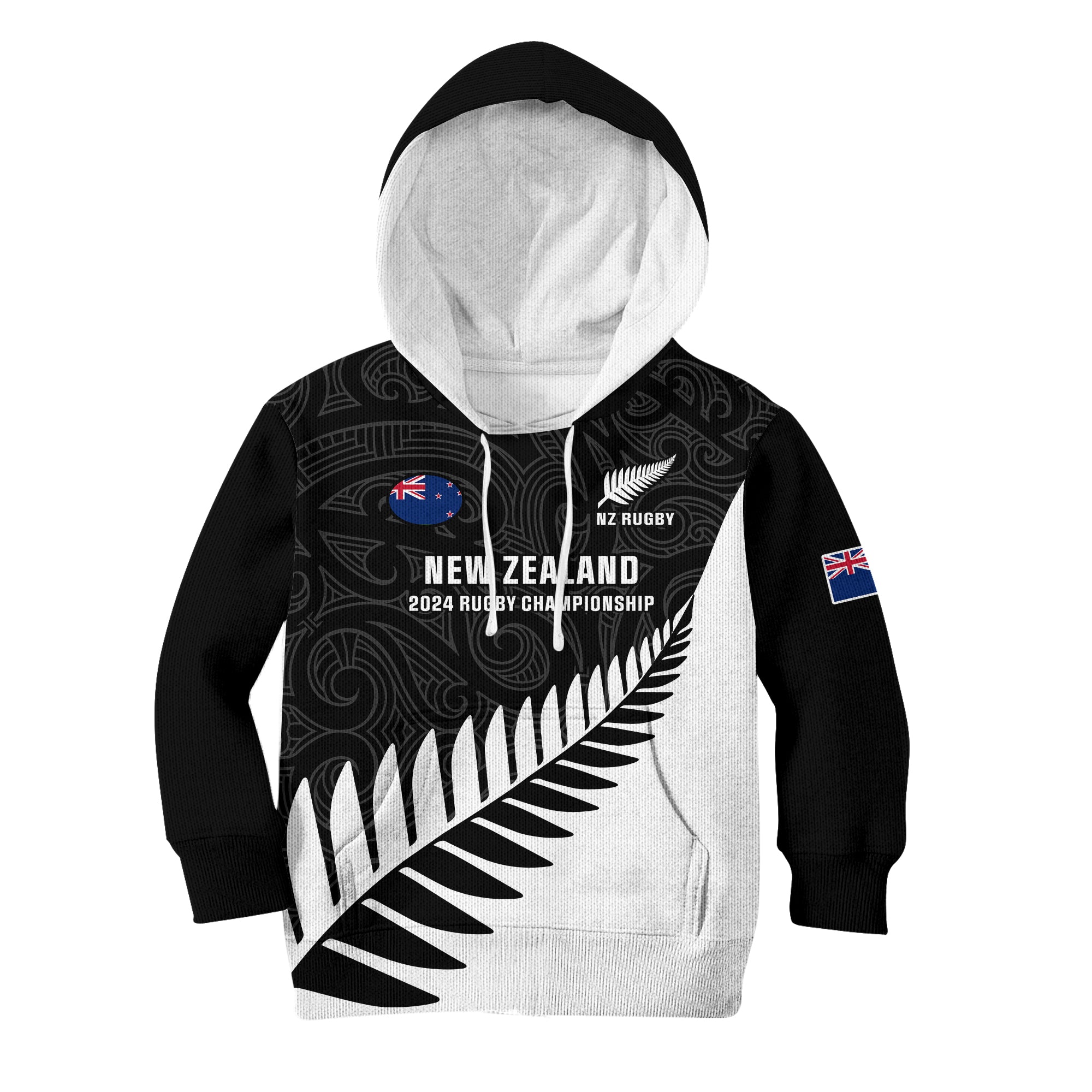 Personalised New Zealand Silver Fern Rugby Kid Hoodie All Black 2023 Go Champions Maori Pattern LT14