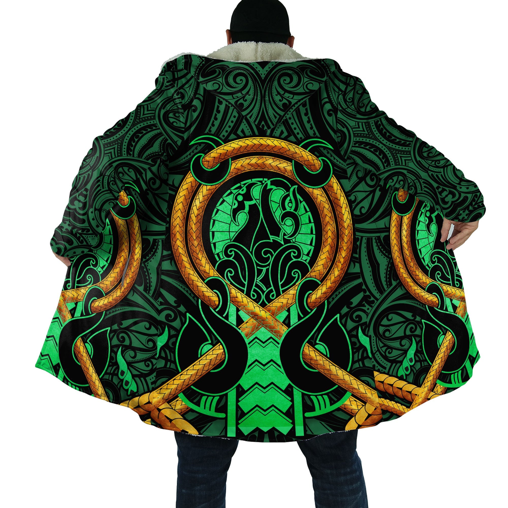 Aotearoa Manaia Green Maori New Zealand Premium Printed Cloak Unisex Art - Polynesian Pride