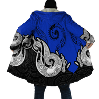 Personalized New Zealand Aotearoa Fish Hook Blue Unisex Cloak Unisex Art - Polynesian Pride