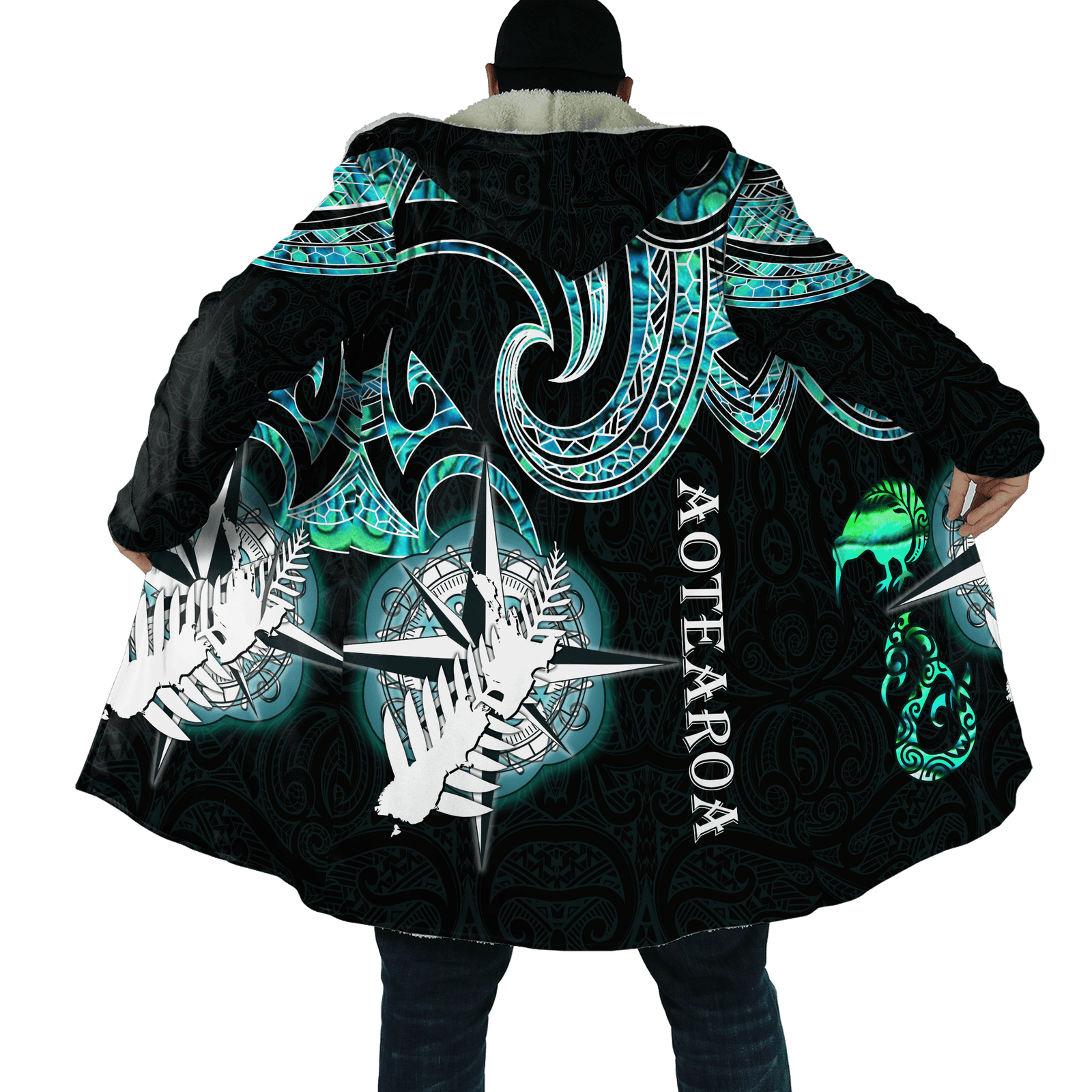 Aotearoa New Zealand Maori Shell Compass Kiwi And Manaia Printed Cloak Unisex Art - Polynesian Pride