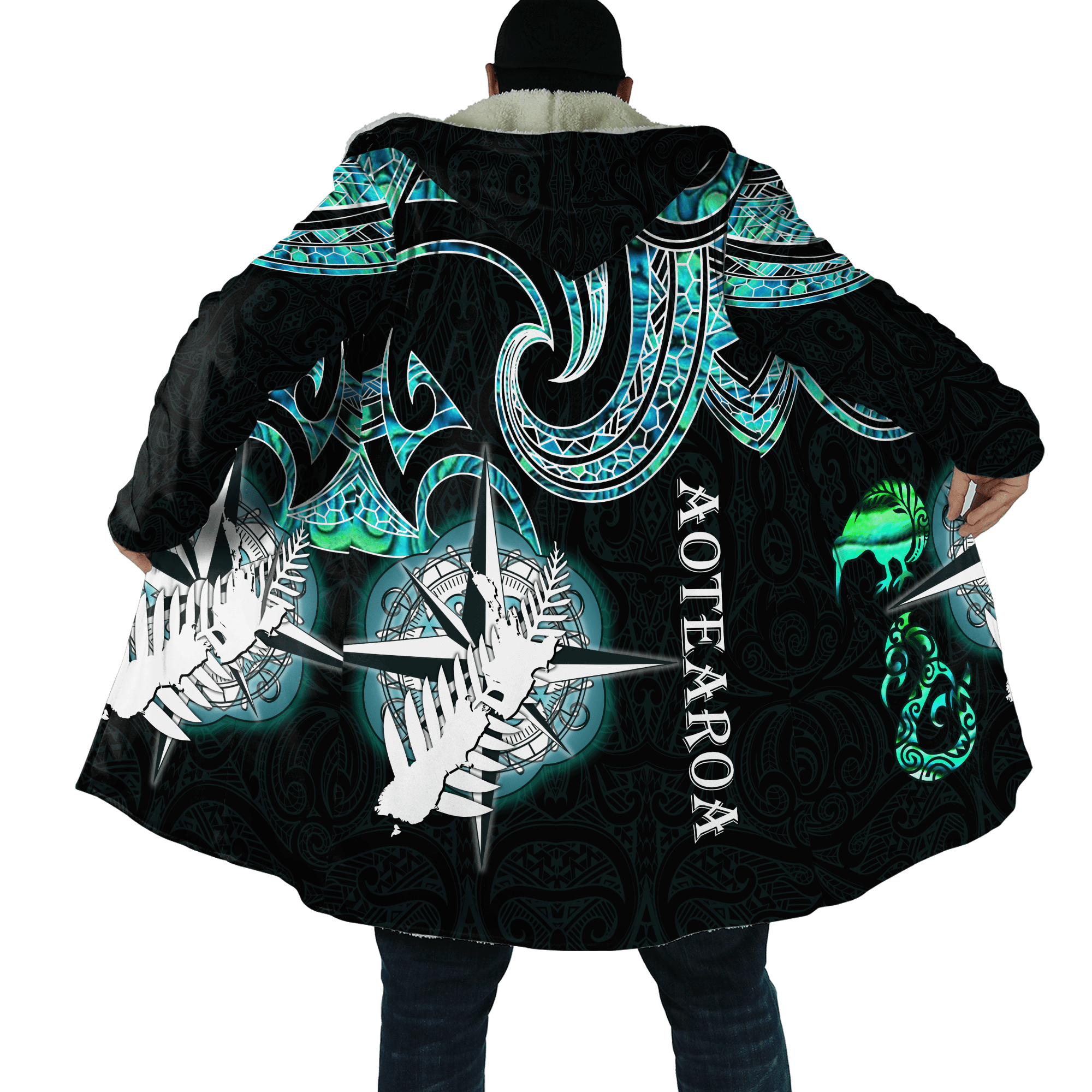 Aotearoa New Zealand Maori Shell Compass Kiwi And Manaia Printed Cloak Unisex Art - Polynesian Pride