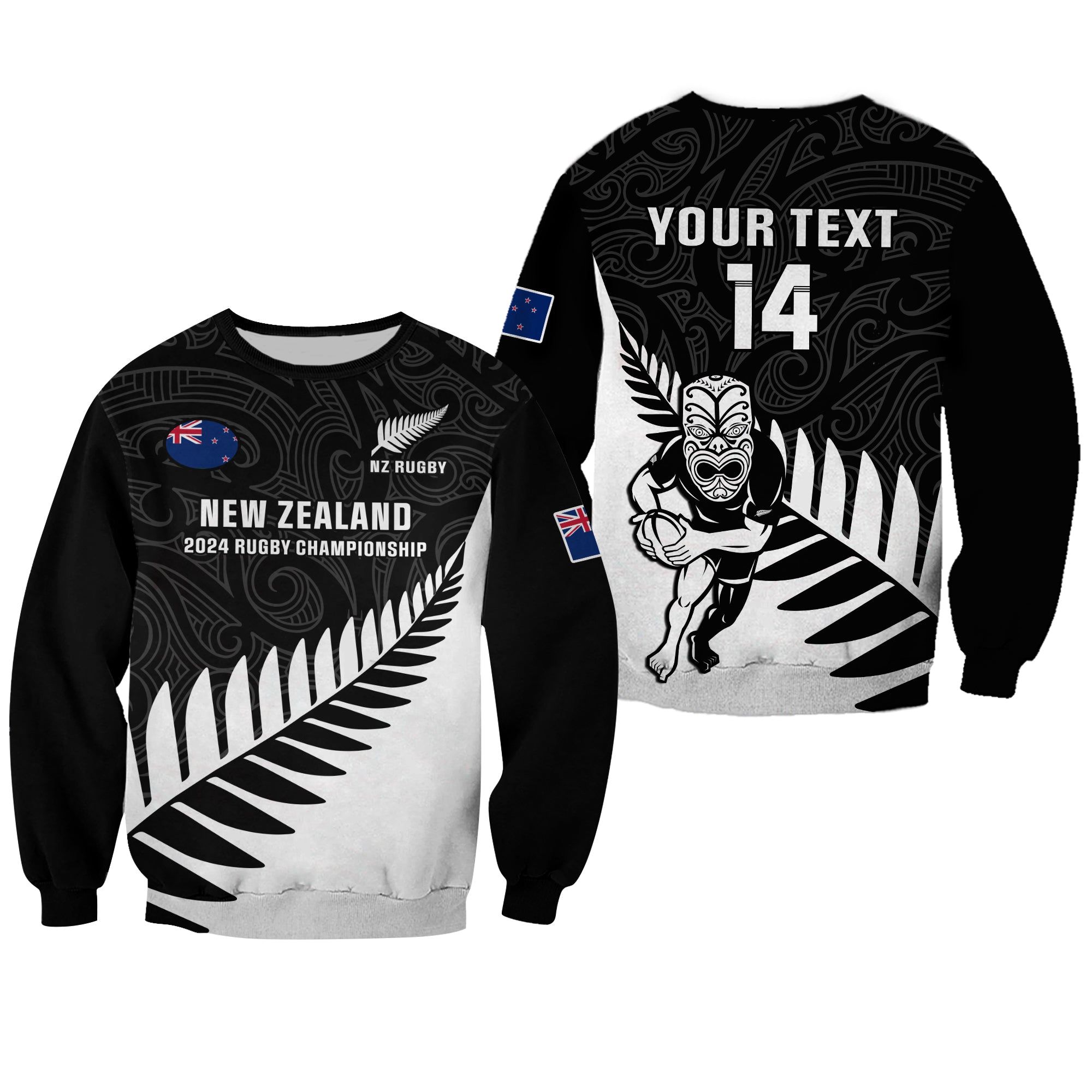 New Zealand Silver Fern Rugby Sweatshirt All Black 2023 Go Champions Maori Pattern LT14