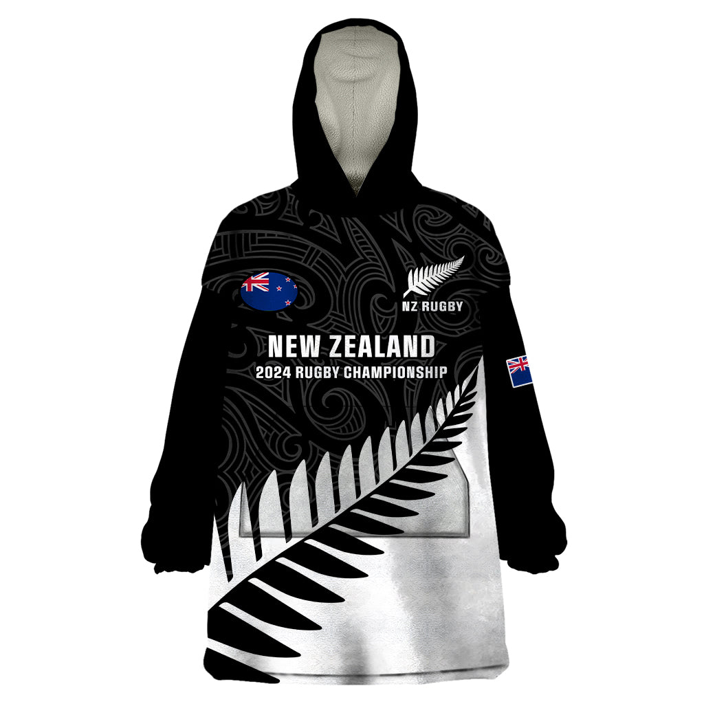 New Zealand Silver Fern Rugby Wearable Blanket Hoodie All Black 2023 Go Champions Maori Pattern LT14