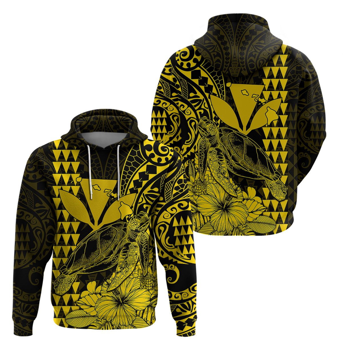 Kakau Polynesian Tribal Hawaiian Turtle with Kanaka Maoli Yellow Hoodie LT9 Yellow - Polynesian Pride