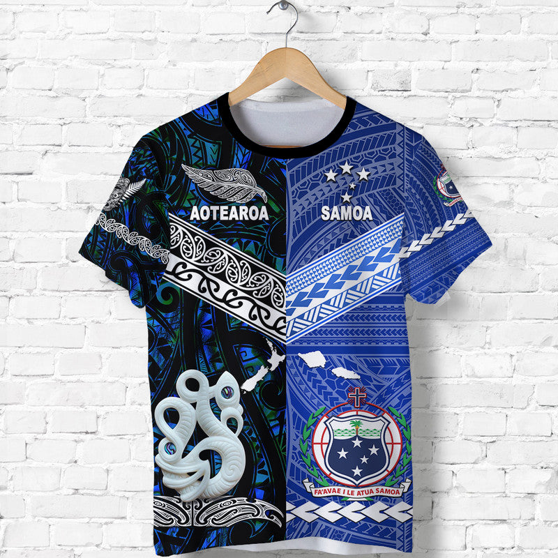 Samoa And New Zealand T Shirt Together Blue LT8 - Polynesian Pride