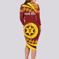 Personalised Tonga High School Long Sleeve Bodycon Dress Happy 77 Years Anniversary LT14 - Polynesian Pride