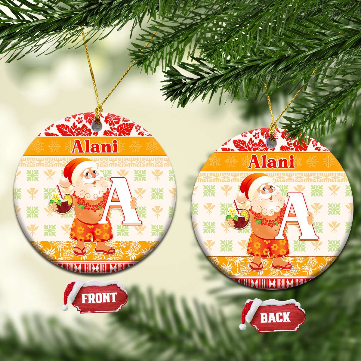 Custom Name Letter Hawaii Christmas Ornament CTM05