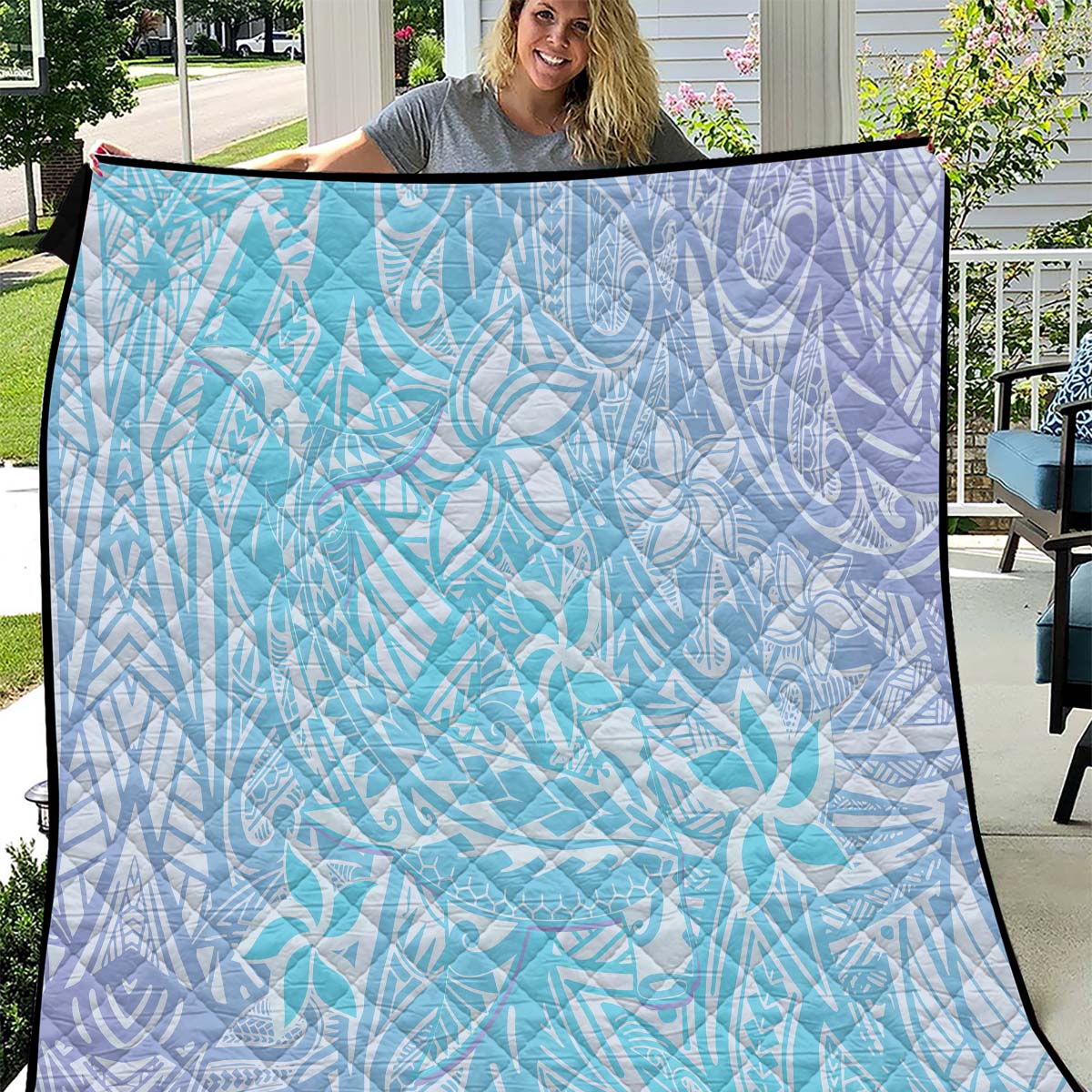 Baby Blue Gradient Polynesia Quilt Hawaiian Tribal Hammerhead Shark Tattoo LT14 Baby Blue - Polynesian Pride
