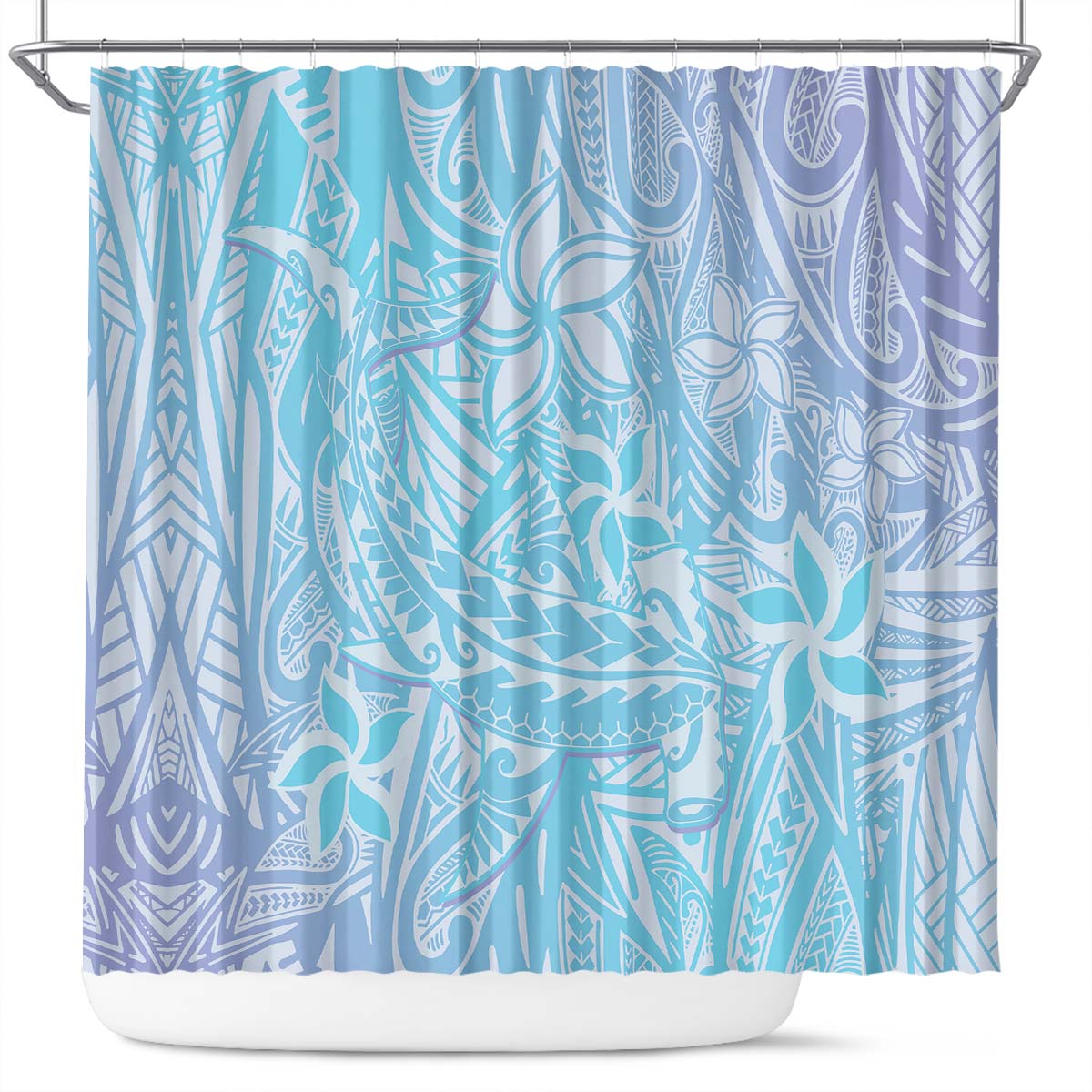 Baby Blue Gradient Polynesia Shower Curtain Hawaiian Tribal Hammerhead Shark Tattoo LT14