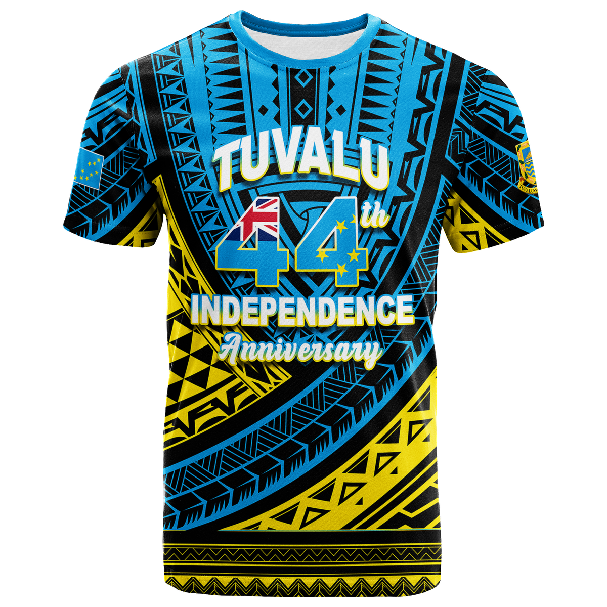 Custom Tuvalu T Shirt 44th Independence Anniversary Tribal Pattern LT12 Unisex Blue - Polynesian Pride
