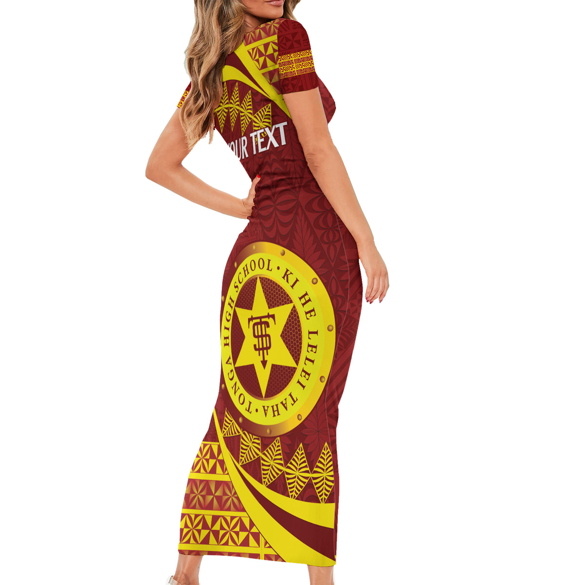 Personalised Tonga High School Short Sleeve Bodycon Dress Happy 77 Years Anniversary LT14 - Polynesian Pride