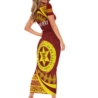 Personalised Tonga High School Short Sleeve Bodycon Dress Happy 77 Years Anniversary LT14 - Polynesian Pride