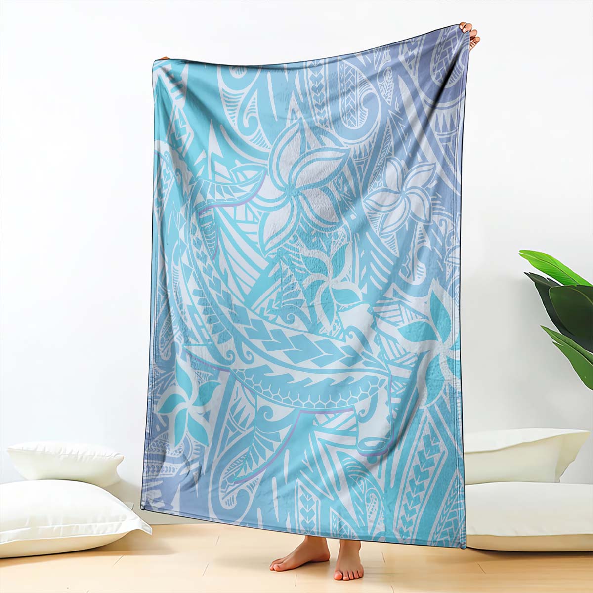 Baby Blue Gradient Polynesia Blanket Hawaiian Tribal Hammerhead Shark Tattoo LT14 Baby Blue - Polynesian Pride