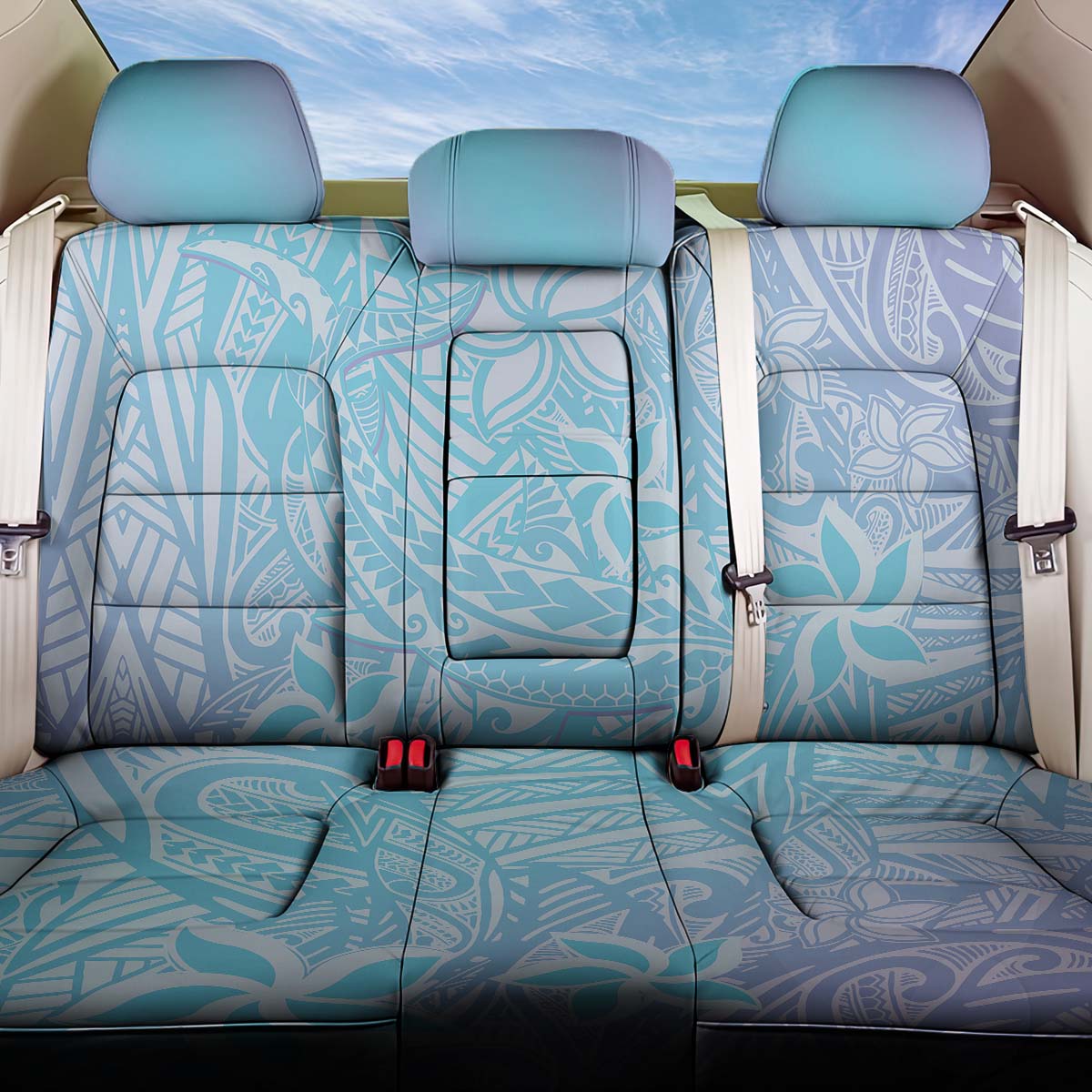 Baby Blue Gradient Polynesia Back Car Seat Cover Hawaiian Tribal Hammerhead Shark Tattoo LT14 One Size Baby Blue - Polynesian Pride