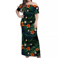 Polynesian Pride Off Shoulder Long Dress Hawaii Tropical Flowers LT14 Women Black - Polynesian Pride