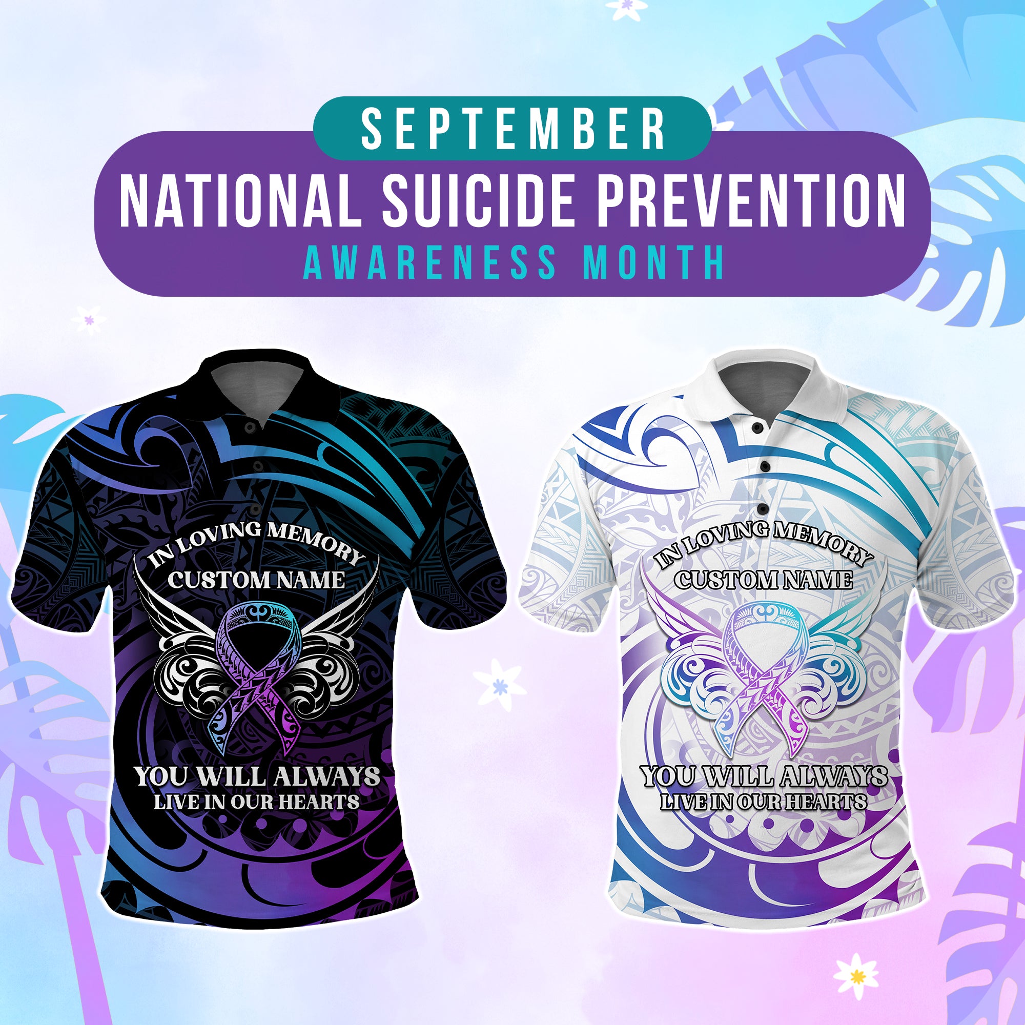 Custom Suicide Prevention Awareness Memorial Polo Shirt In Loving Memory Polynesian Style CTM05