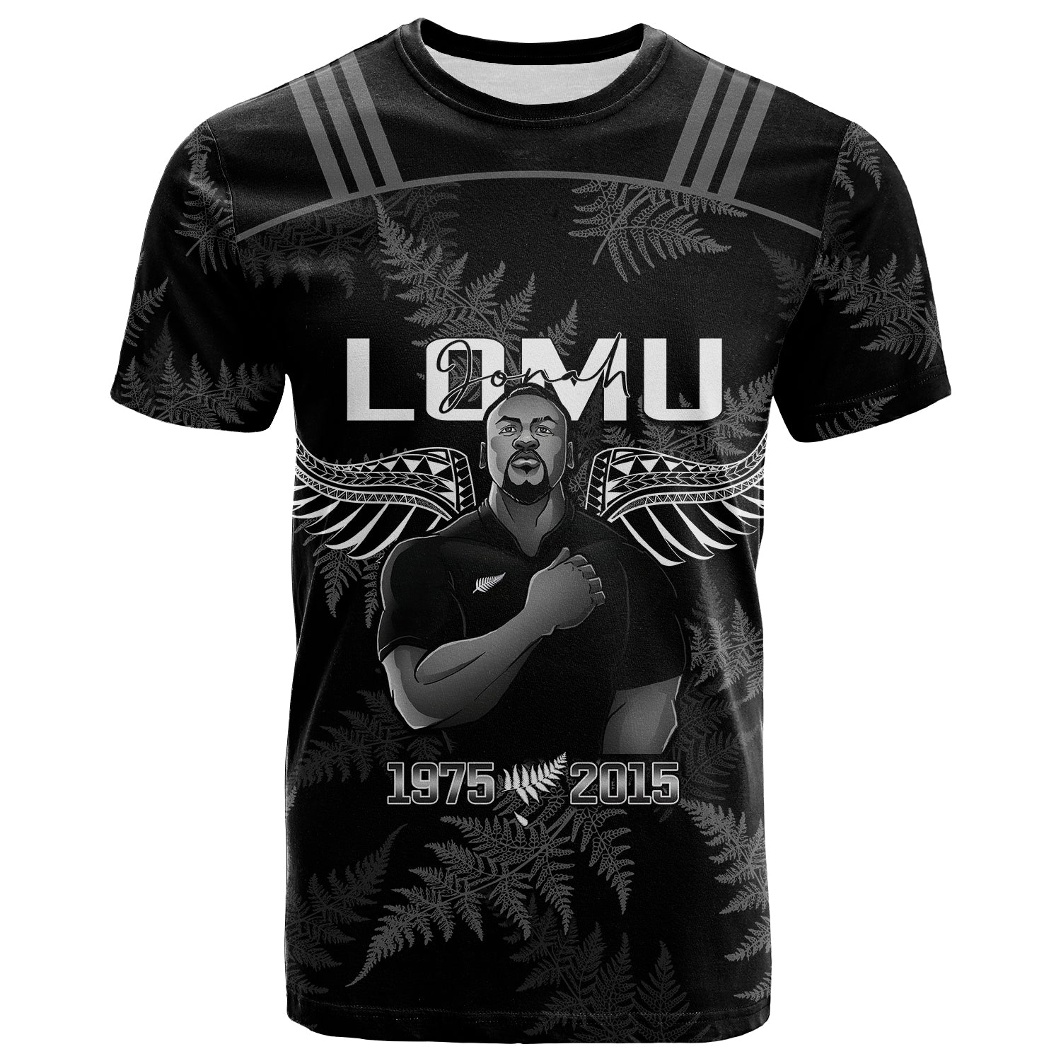 New Zealand Silver Fern Rugby T Shirt Jonah Lomu Aotearoa Legend LT14 Black - Polynesian Pride