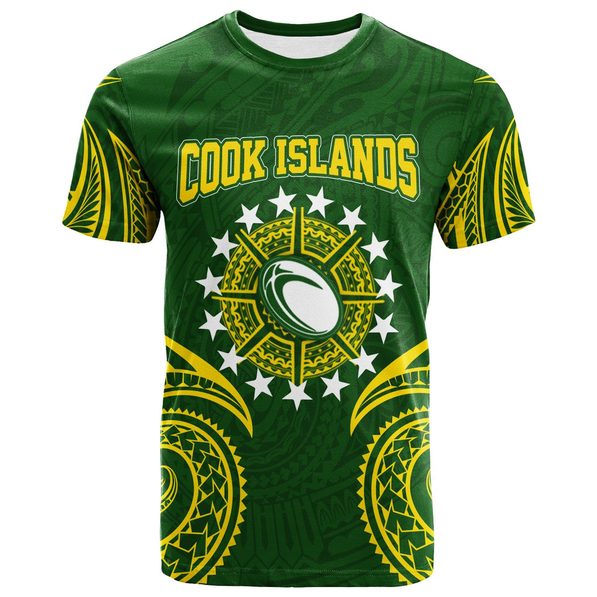Custom Cook Islands Rugby T Shirt Tribal Pattern LT12 Green - Polynesian Pride