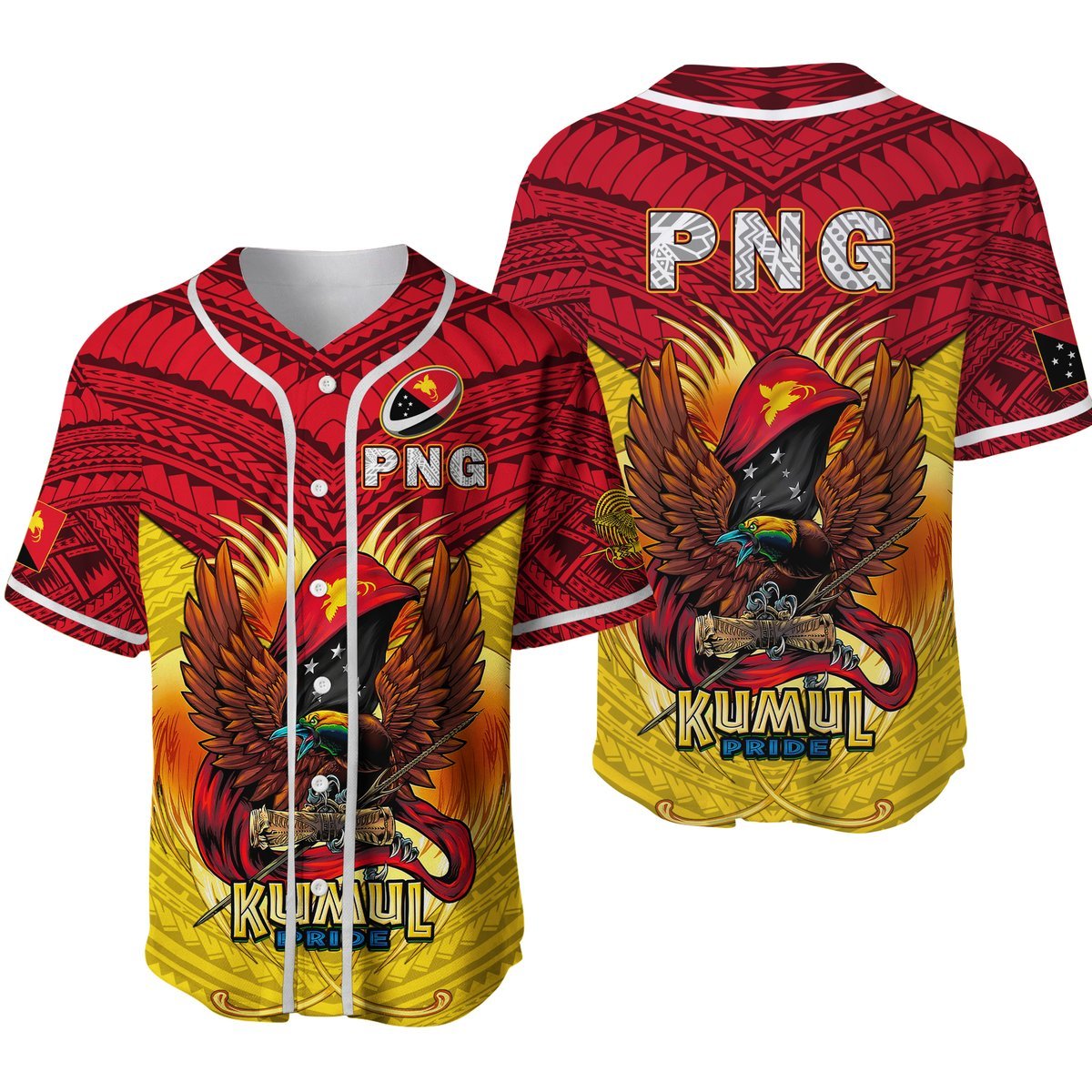 Papua New Guinea Rugby Kumul Pride Baseball Jersey - LT2 YELLOW - Polynesian Pride