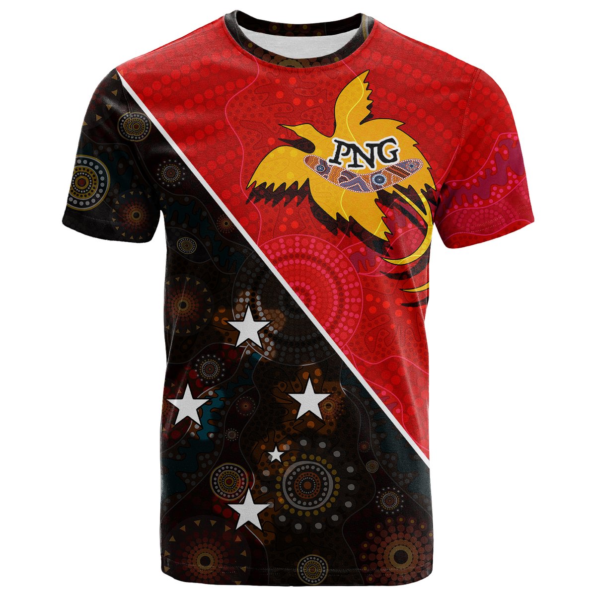 Papua New Guinea With Australian Aboriginal Print T Shirt LT20 Unisex Green - Polynesian Pride