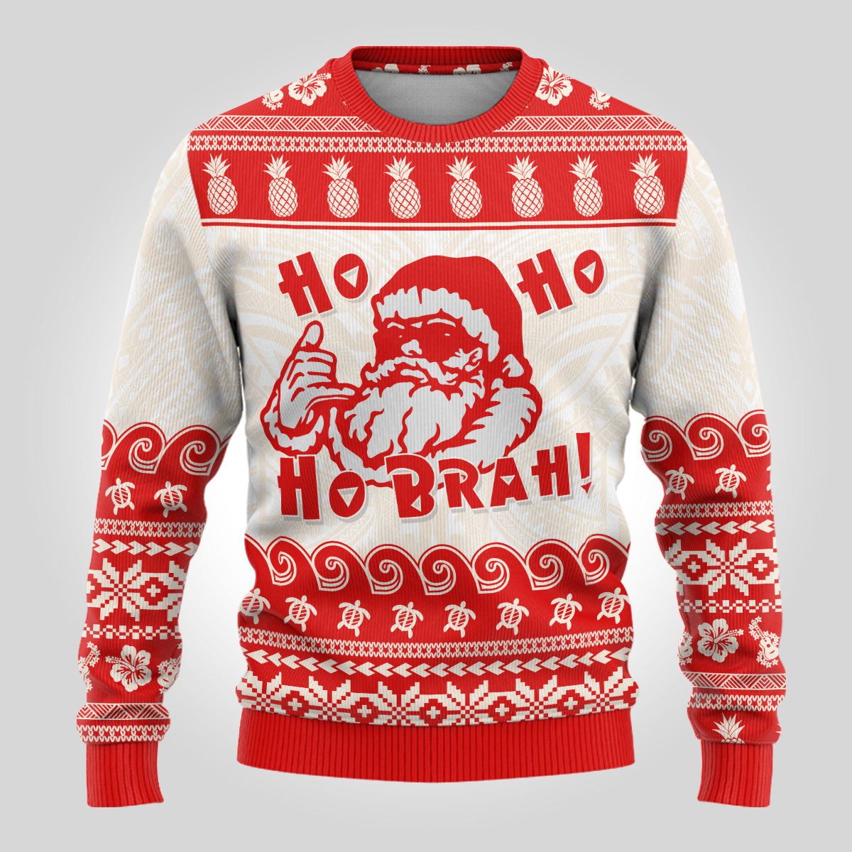 Mele Kalikimaka Hawaii Ugly Christmas Sweater - Santa Shaka LT14 Red - Polynesian Pride