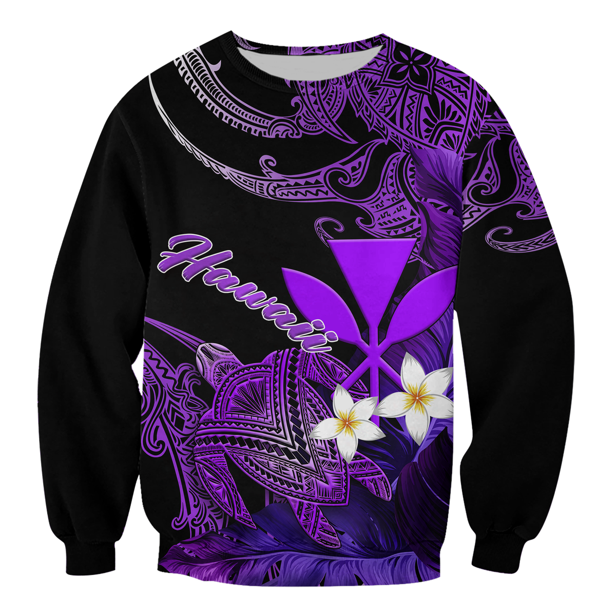 Hawaii Turtle With Plumeria Leaf Purple Sweatshirt - LT12 Unisex Black - Polynesian Pride