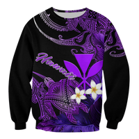 Hawaii Turtle With Plumeria Leaf Purple Sweatshirt - LT12 Unisex Black - Polynesian Pride