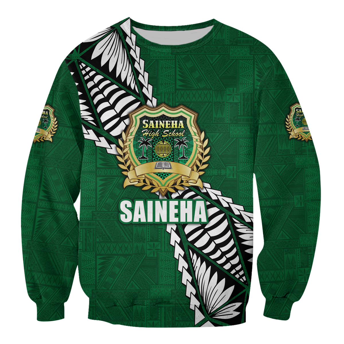 Tonga Saineha High School Tongan Patterns Sweatshirt - LT12 Unisex Green - Polynesian Pride