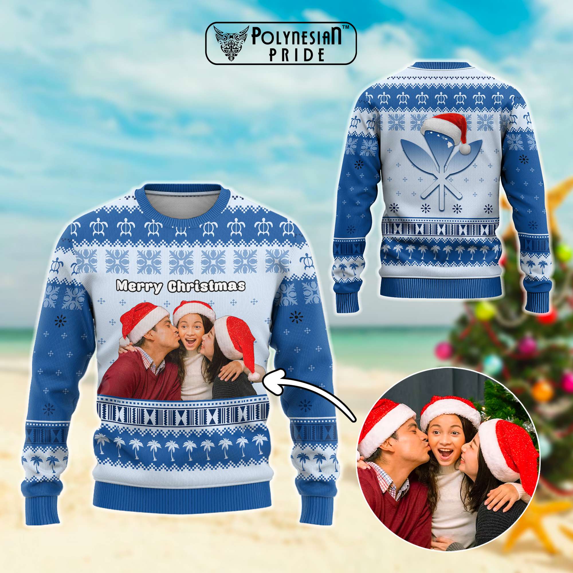 Custom Photo Hawaii Christmas Ugly Christmas Sweater Mele Kalikimaka CTM05