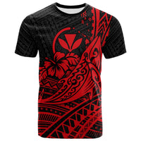 Hawaii Humpback Whale With Hibiscus Tribal Red T Shirt LT12 Unisex Red - Polynesian Pride