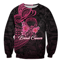 Breast Cancer Pink Ribbon Butterfly Polynesian Black Version Sweatshirt - LT12 Unisex Black - Polynesian Pride