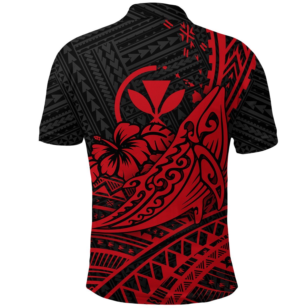 Hawaii Humpback Whale With Hibiscus Tribal Red Polo Shirt LT12 - Polynesian Pride