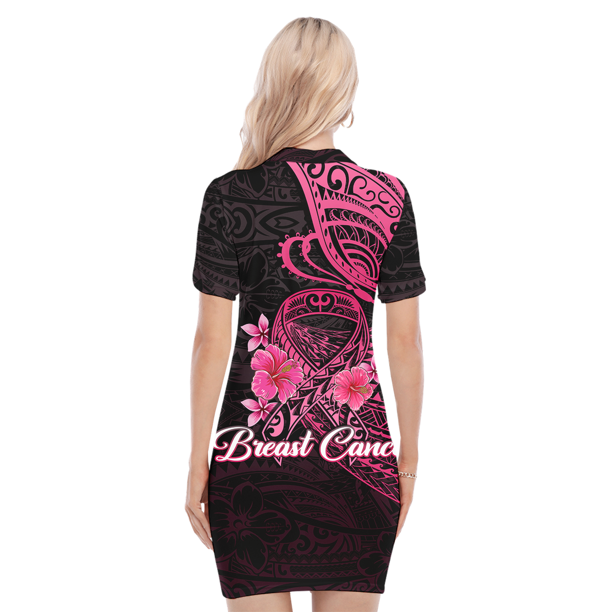 Breast Cancer Pink Ribbon Butterfly Polynesian Black Version Polo Dress - LT12 - Polynesian Pride