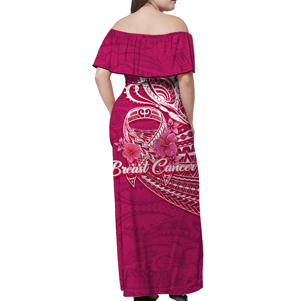 Breast Cancer Pink Ribbon Butterfly Polynesian Pink Version Off Shoulder Long Dress - LT12 - Polynesian Pride