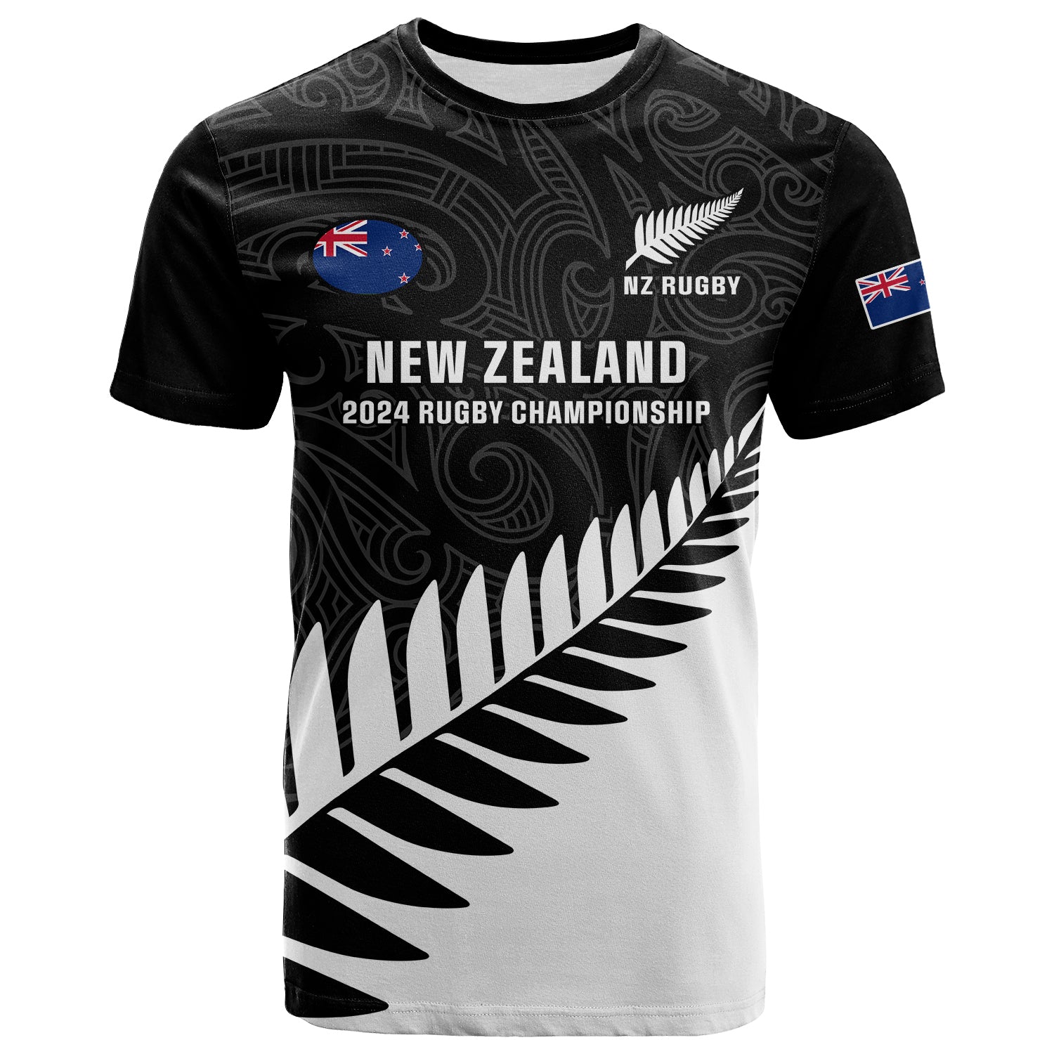 New Zealand Silver Fern Rugby T Shirt All Black 2023 Go Champions Maori Pattern LT14