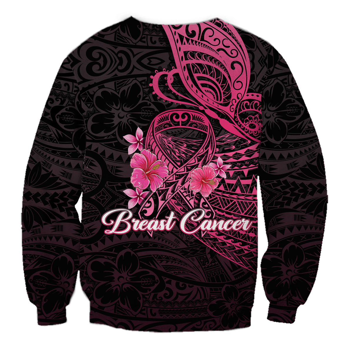 Breast Cancer Pink Ribbon Butterfly Polynesian Black Version Sweatshirt - LT12 - Polynesian Pride
