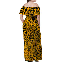 Matching Hawaiian Outfits For Couples Polynesian Tribal Art Gold LT14 - Polynesian Pride