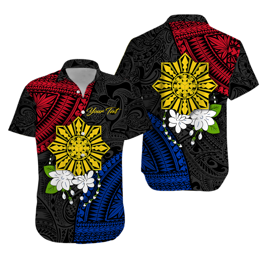 (Custom Personalised) Philippines Sampaguita Filipino Sun Hawaiian Shirt - LT12 Black - Polynesian Pride