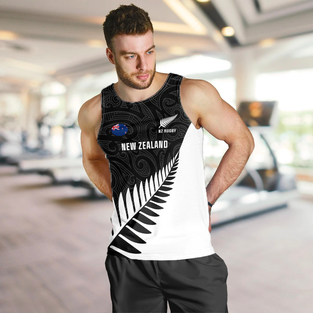 Personalised New Zealand Silver Fern Rugby Men Tank Top All Black Go Champions Maori Pattern LT14 Black - Polynesian Pride
