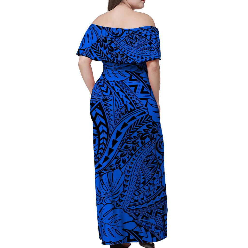 Hawaii Off Shoulder Long Dress Polynesian Tribal Art Ver.04 LT14 - Polynesian Pride