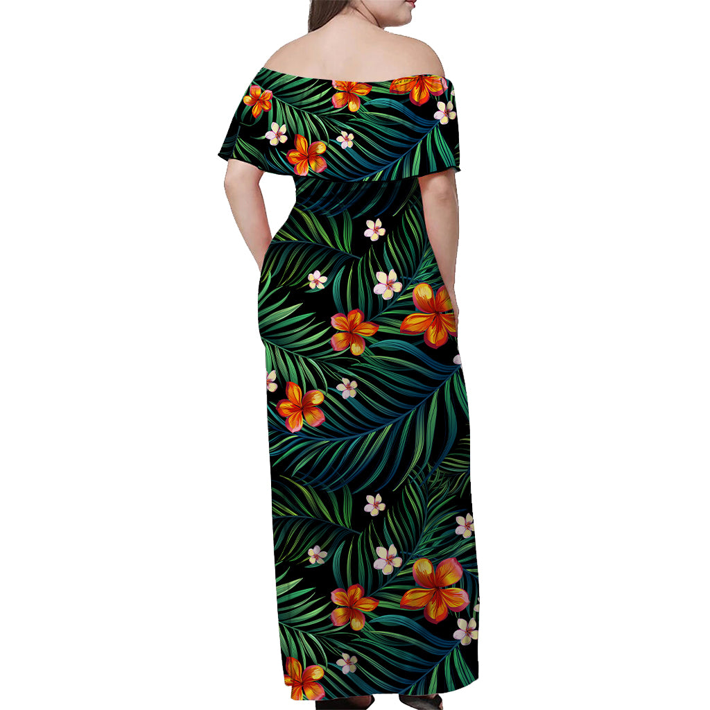 Polynesian Pride Off Shoulder Long Dress Hawaii Tropical Flowers LT14 - Polynesian Pride