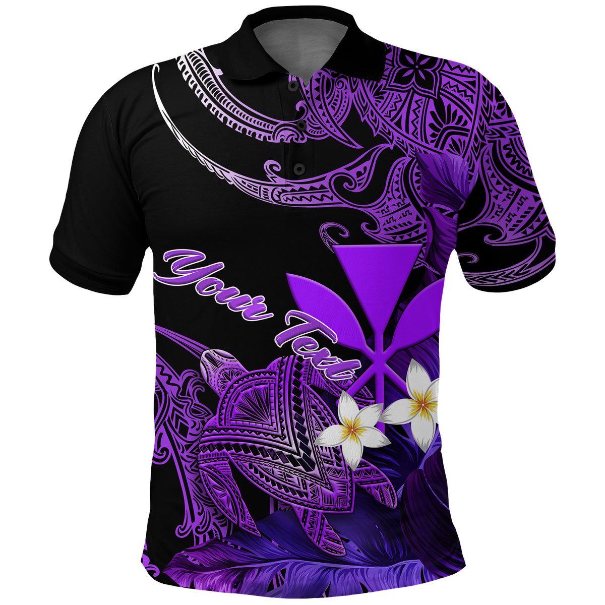 Custom Hawaii Turtle With Plumeria Leaf Purple Polo Shirt LT12 Unisex Black - Polynesian Pride