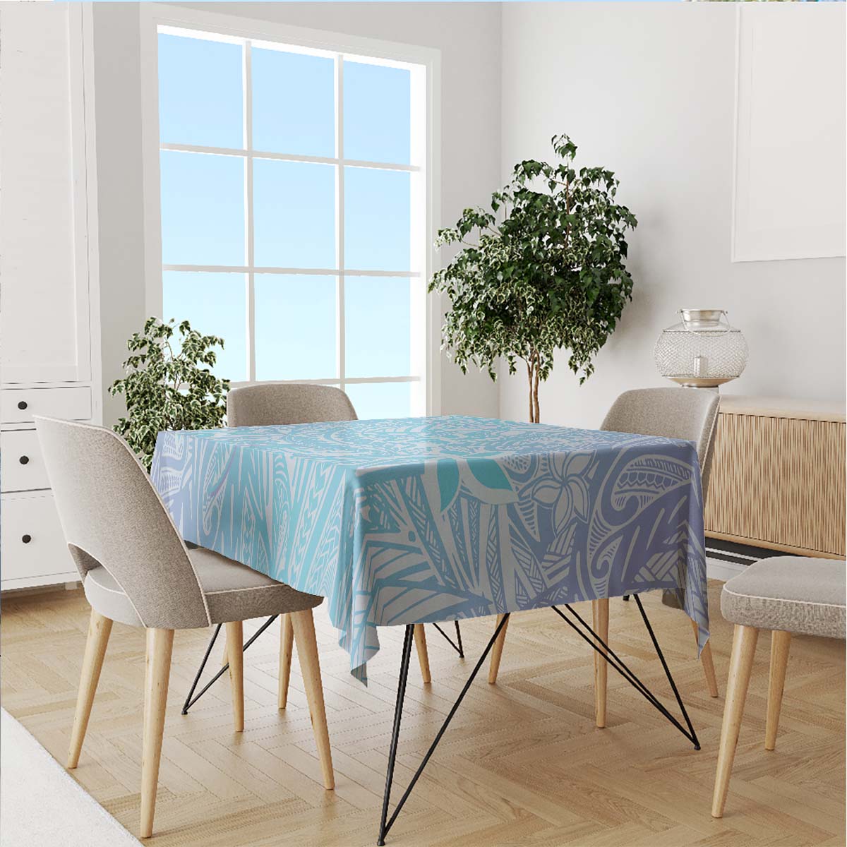 Baby Blue Gradient Polynesia Tablecloth Hawaiian Tribal Hammerhead Shark Tattoo LT14 - Polynesian Pride