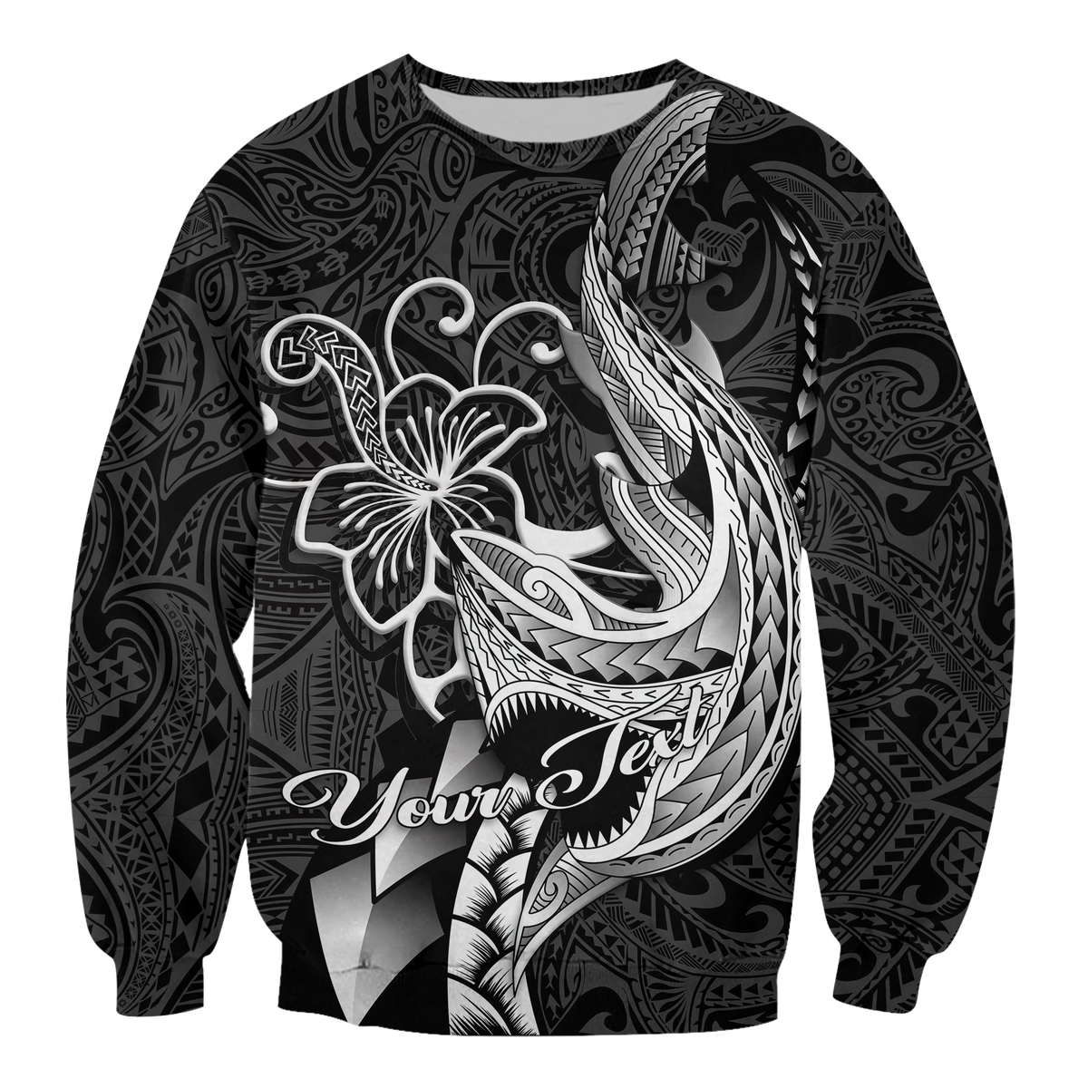 (Custom Personalised) Polynesian Shark Tattoo Hawaii Tribal Sweatshirt - LT12 Unisex Black - Polynesian Pride