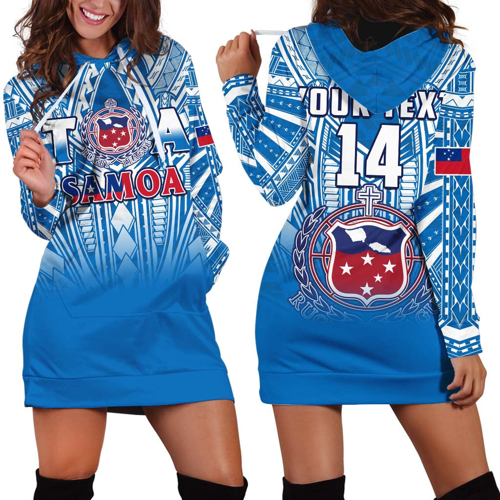 (Custom Personalised) Samoa Rugby Hoodie Dress Toa Samoa Polynesian Pacific Blue Version LT14