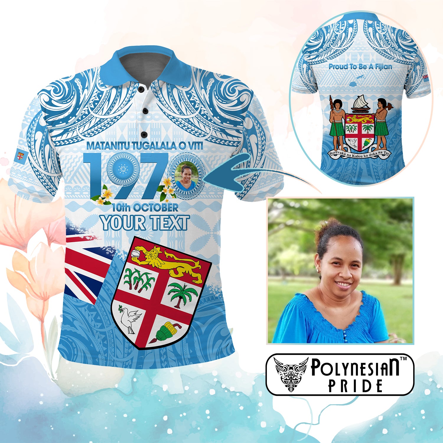 Custom Photo Fiji Day 1970 Polo Shirt Proud To Be A Fijian Tapa Pattern CTM14