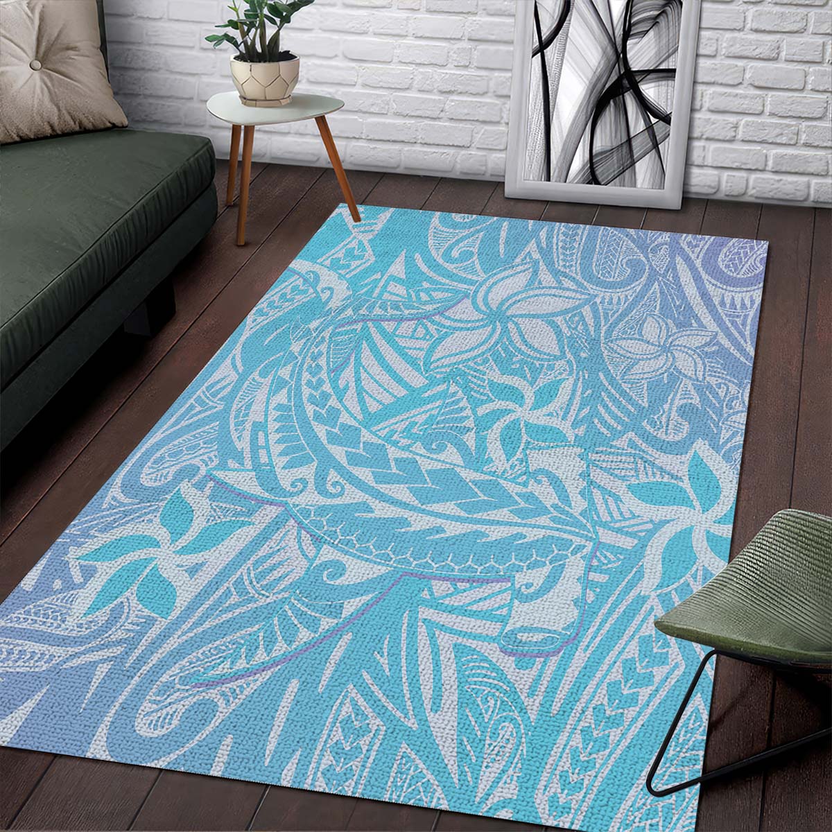 Baby Blue Gradient Polynesia Area Rug Hawaiian Tribal Hammerhead Shark Tattoo LT14 Baby Blue - Polynesian Pride