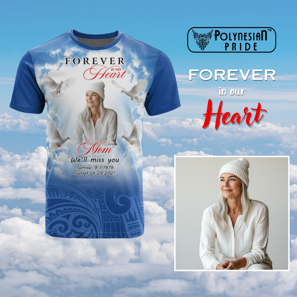 Custom Photo Memorial Forever in our Heart T Shirt Mixed Polynesian Pattern CTM09