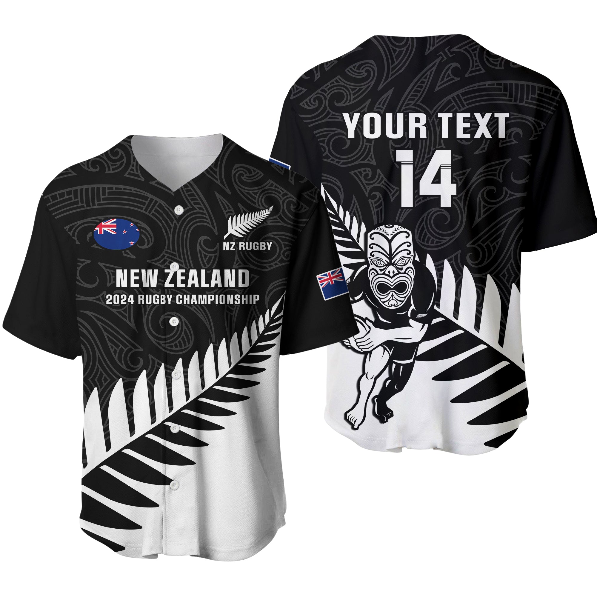 Personalised New Zealand Silver Fern Rugby Baseball Jersey All Black 2023 Go Champions Maori Pattern LT14